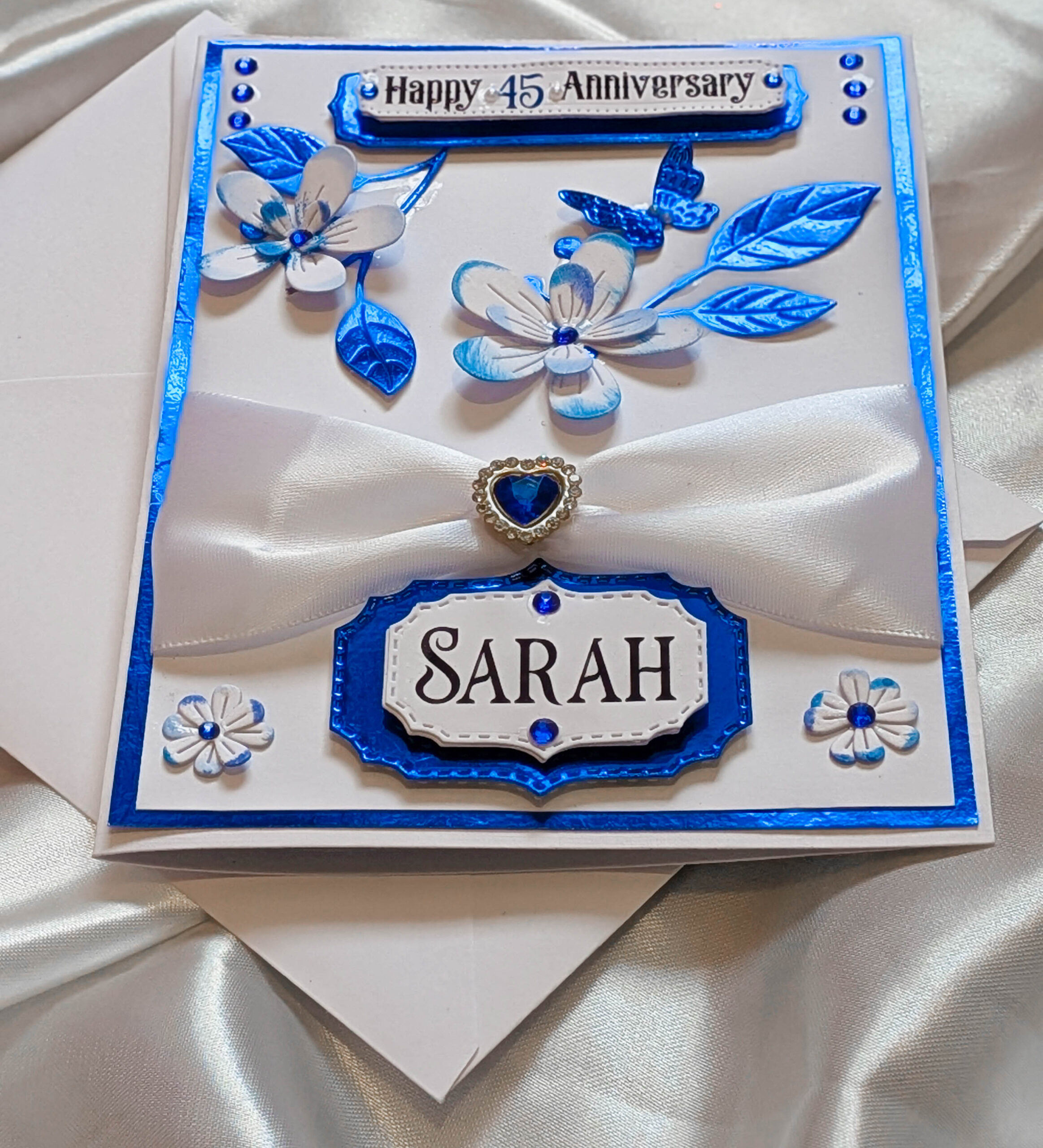 Handmade Personalised 3D Card Sapphire Blue Heart Gem for Anniversary, Birthday - Image 6