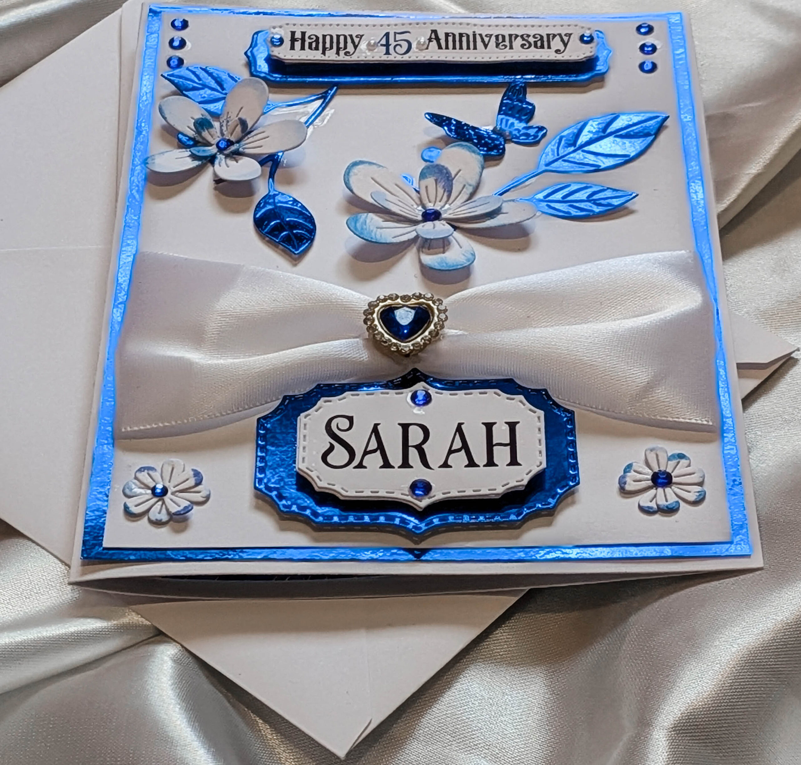 Handmade Personalised 3D Card Sapphire Blue Heart Gem for Anniversary, Birthday - Image 7