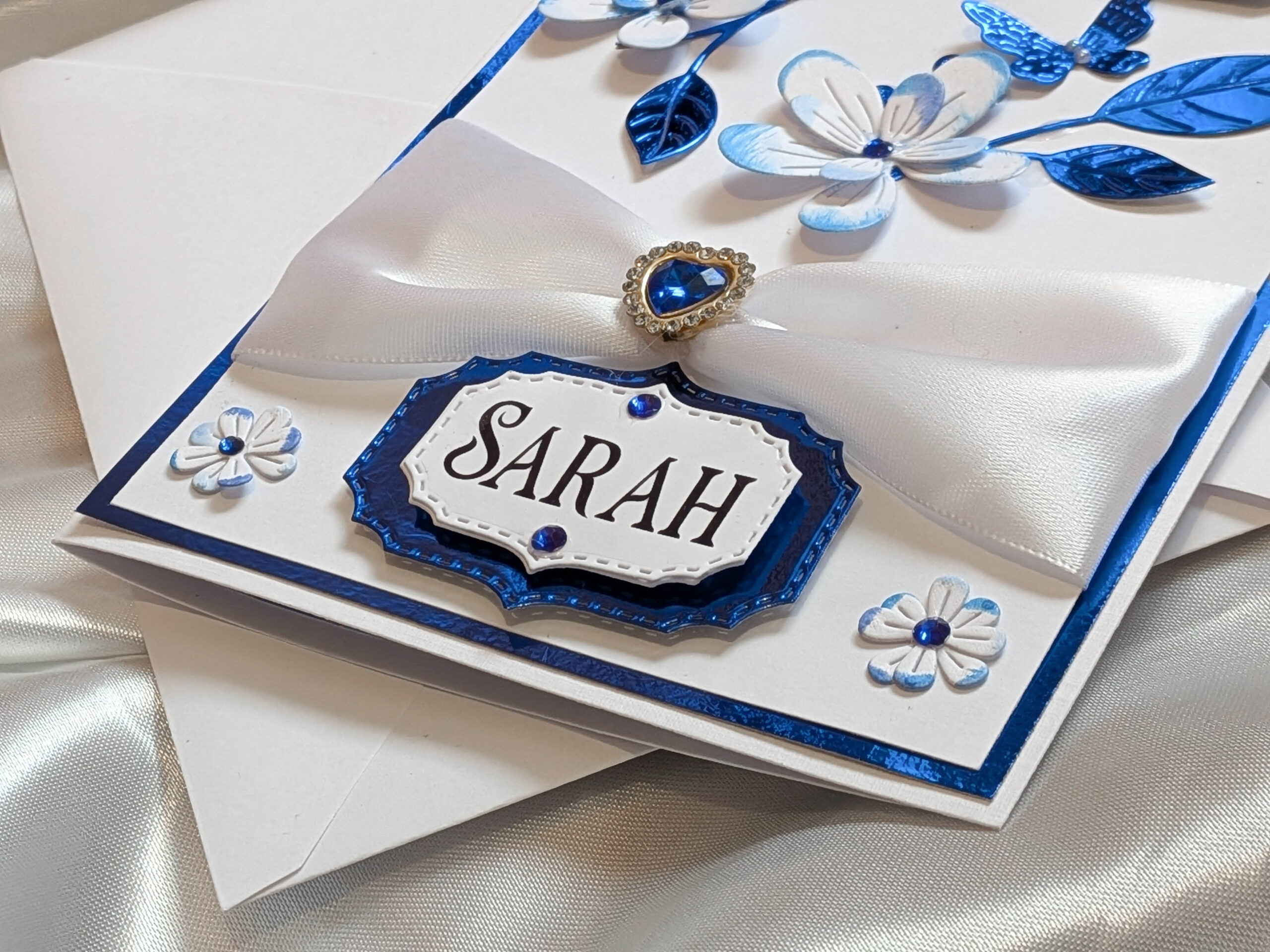Handmade Personalised 3D Card Sapphire Blue Heart Gem for Anniversary, Birthday - Image 18