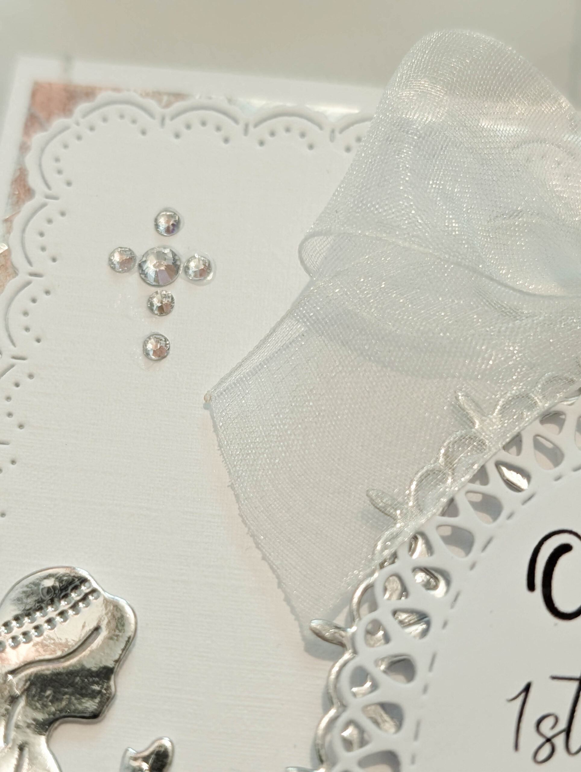 Luxury Personalized Girls 1st Holy Communion Card - Handmade Silver & White 3D - Image 3