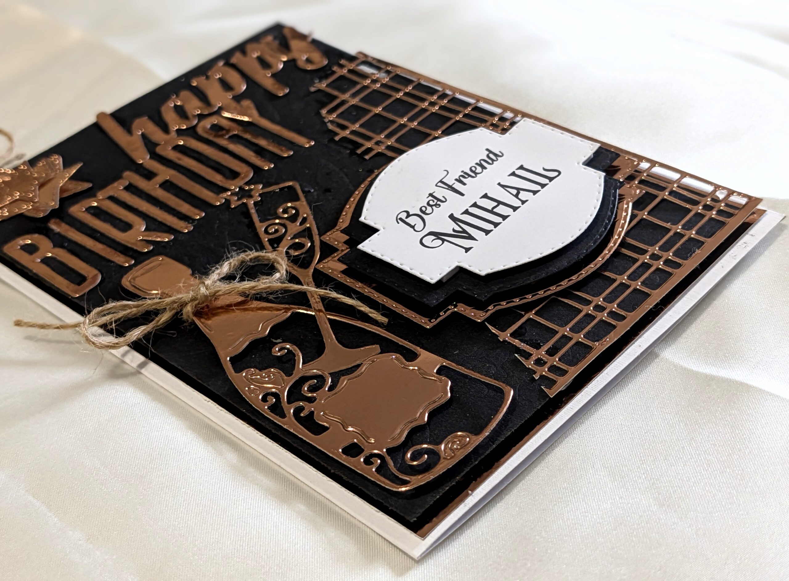 Personalised Luxury 3D Birthday Card – Metallic Copper Mirror & Black Card – Bespoke Champagne Bottle & Glass Milestone Card for Him or Her – Custom Name Card - Image 3