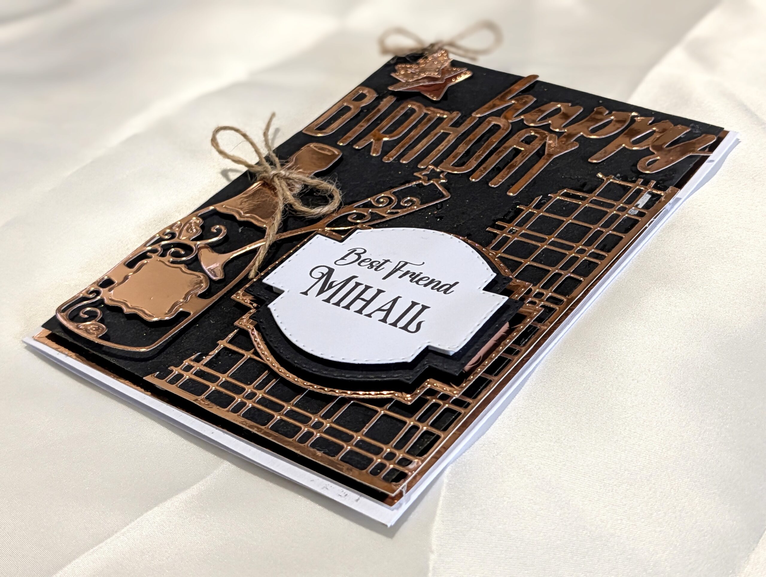 Personalised Luxury 3D Birthday Card – Metallic Copper Mirror & Black Card – Bespoke Champagne Bottle & Glass Milestone Card for Him or Her – Custom Name Card - Image 4
