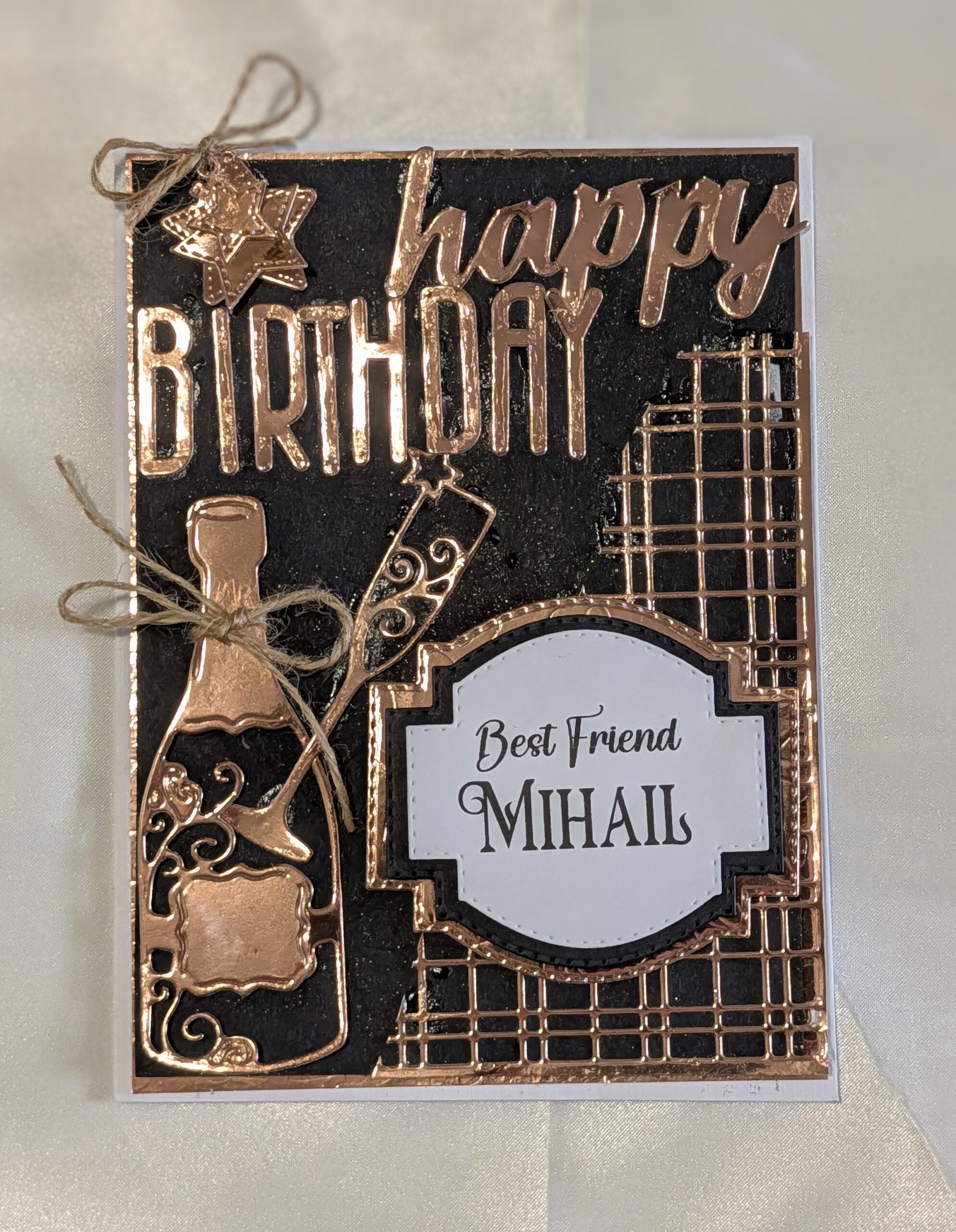 Personalised Luxury 3D Birthday Card – Metallic Copper Mirror & Black Card – Bespoke Champagne Bottle & Glass Milestone Card for Him or Her – Custom Name Card - Image 7