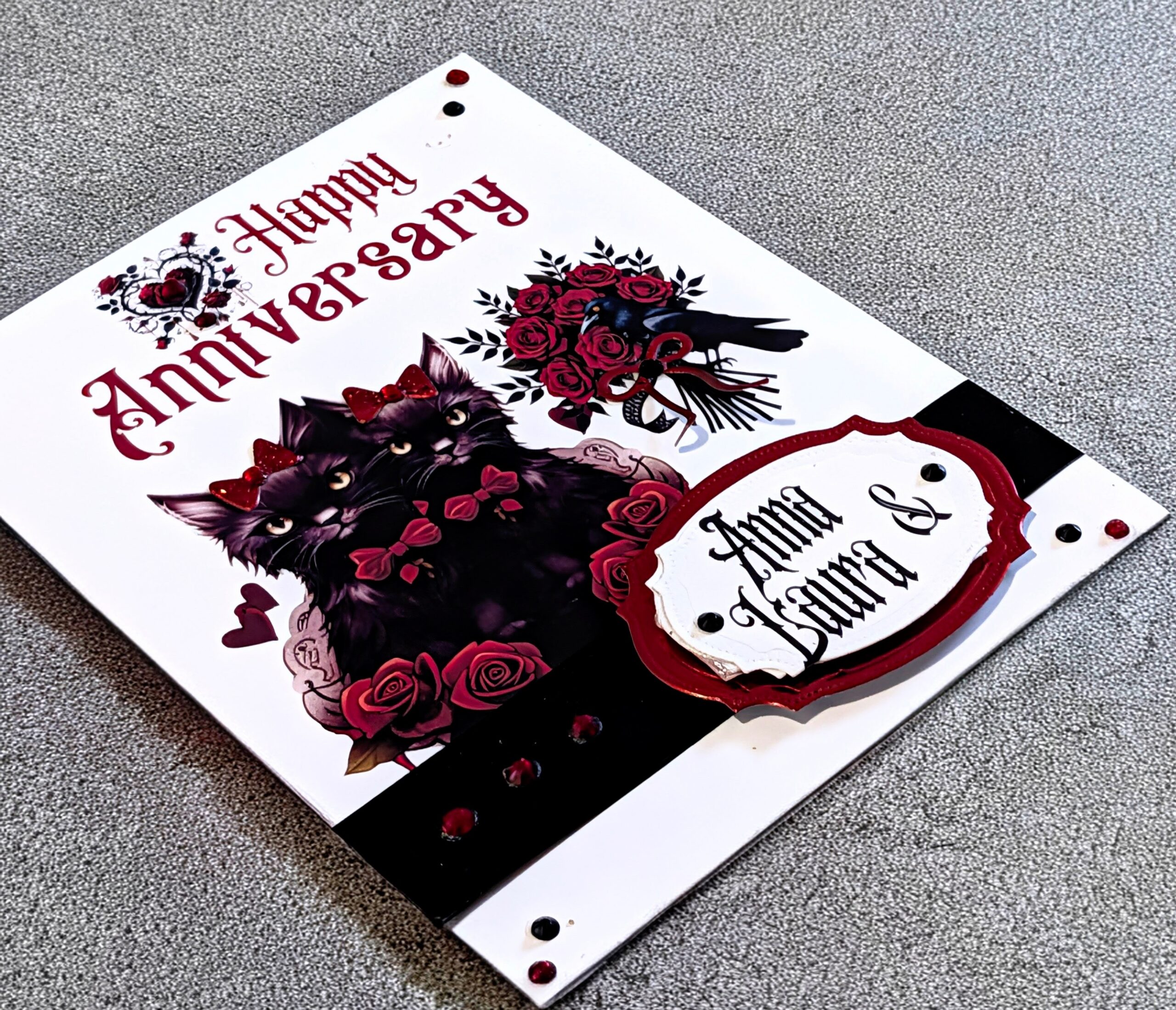Personalised Handmade Gothic Black Cat & Raven - Anniversary, Wedding, Engagement - Image 2