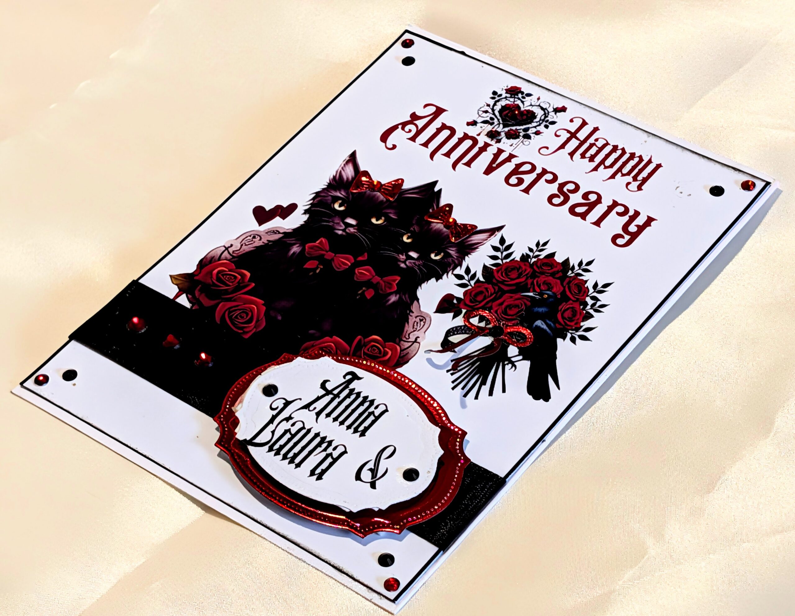 Personalised Handmade Gothic Black Cat & Raven - Anniversary, Wedding, Engagement - Image 4