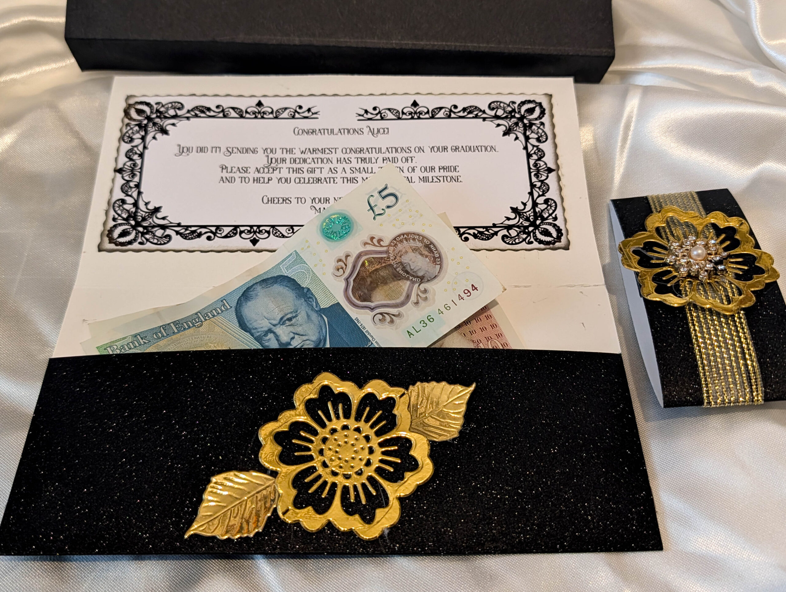 Personalised Luxury Cash Wallet with Gift Box – Handmade Black Glitter & Gold Mirror Cardstock Money Envelope Keepsake for All Occasions - Image 10
