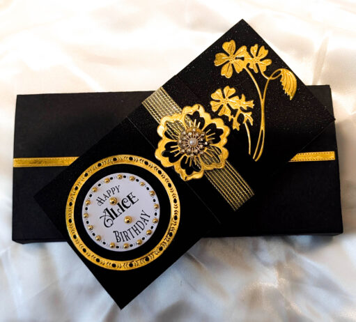 Personalised Luxury Cash Wallet with Gift Box – Handmade Black Glitter & Gold Mirror Cardstock Money Envelope Keepsake for All Occasions