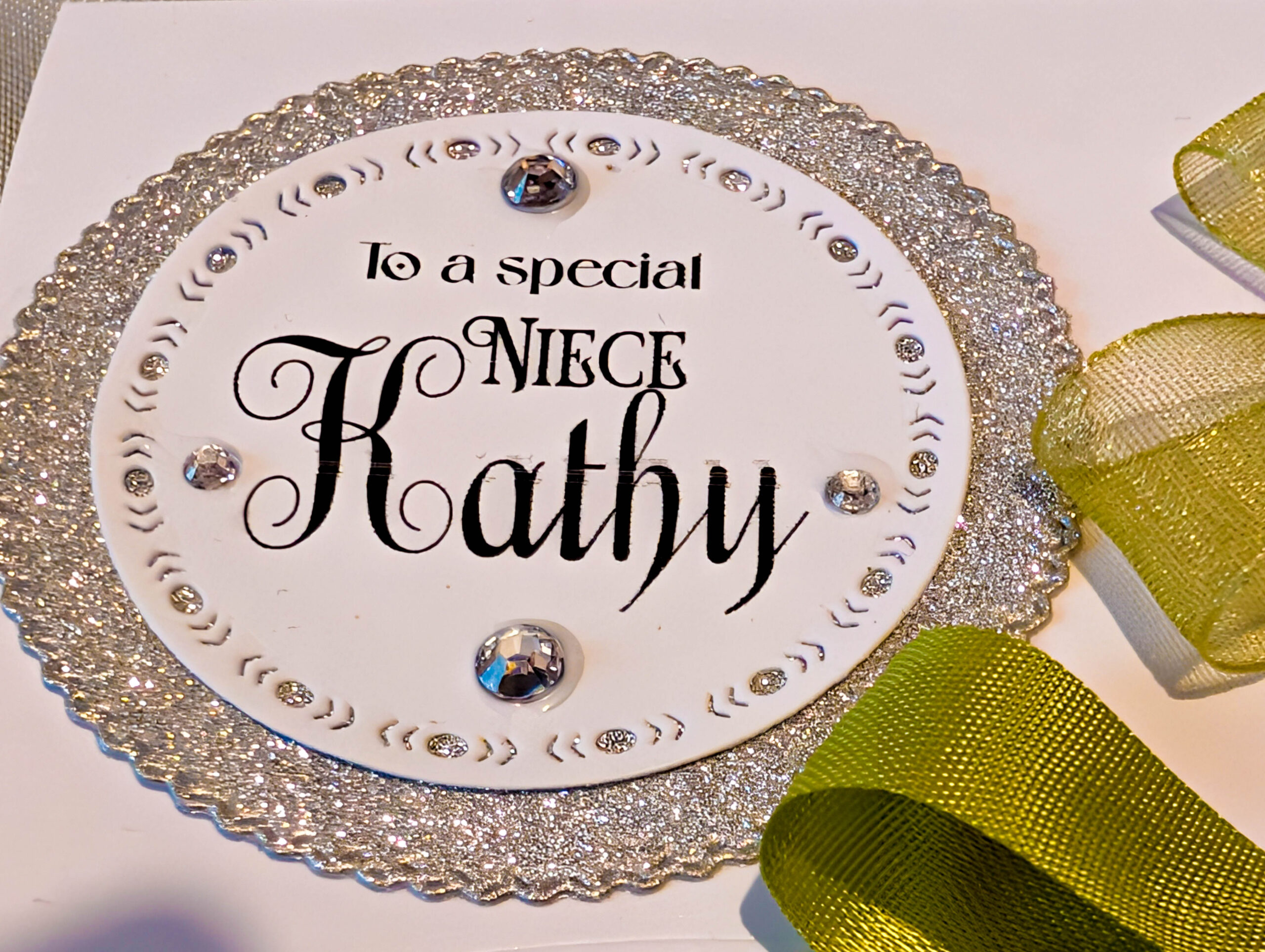 Personalised Luxury Cash Wallet with Envelope – Handmade White Glitter & Green Ribbon Money Gift Card Holder for Birthdays, Graduations & Baby Showers - Image 9