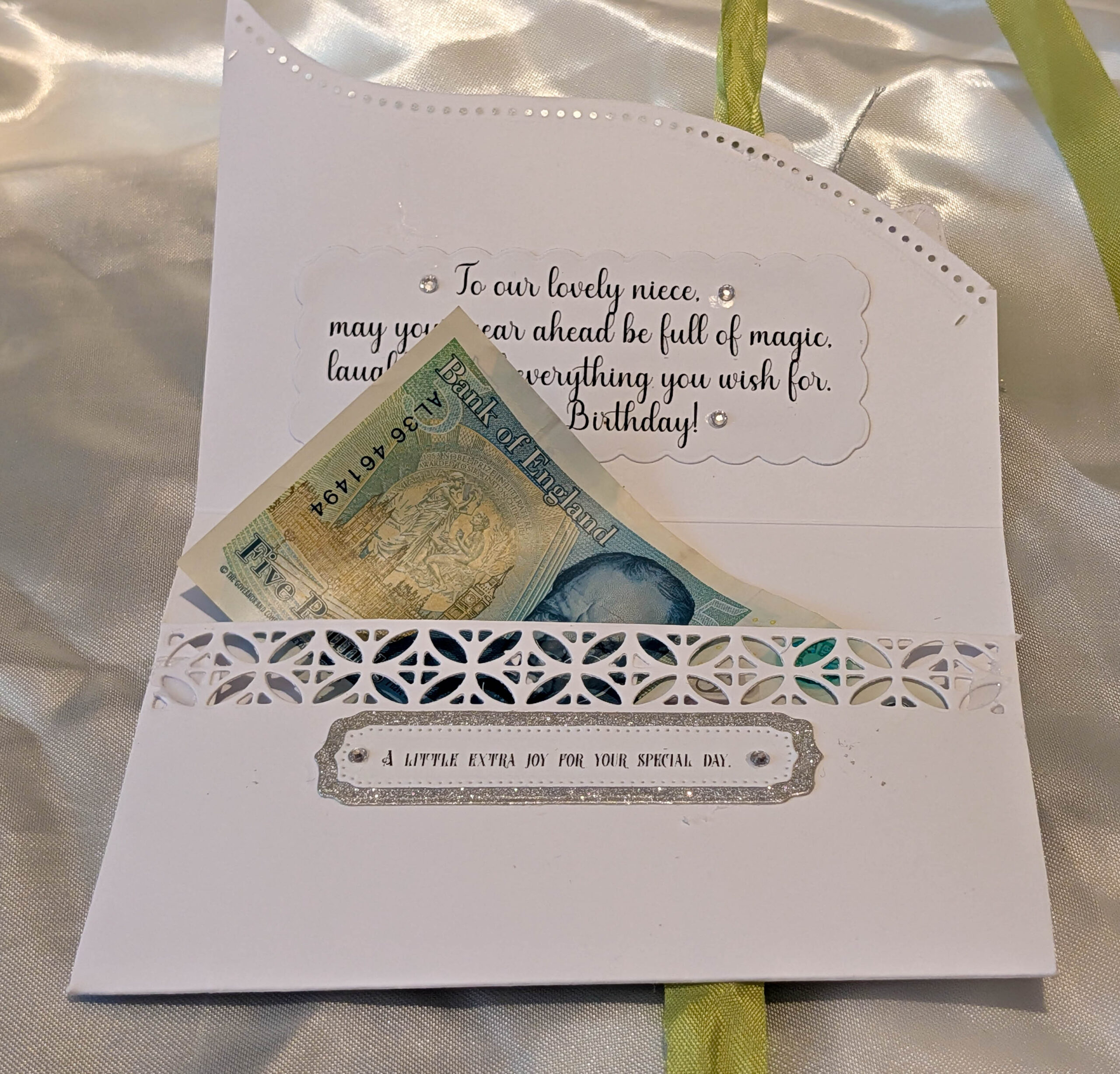 Personalised Luxury Cash Wallet with Envelope – Handmade White Glitter & Green Ribbon Money Gift Card Holder for Birthdays, Graduations & Baby Showers - Image 17