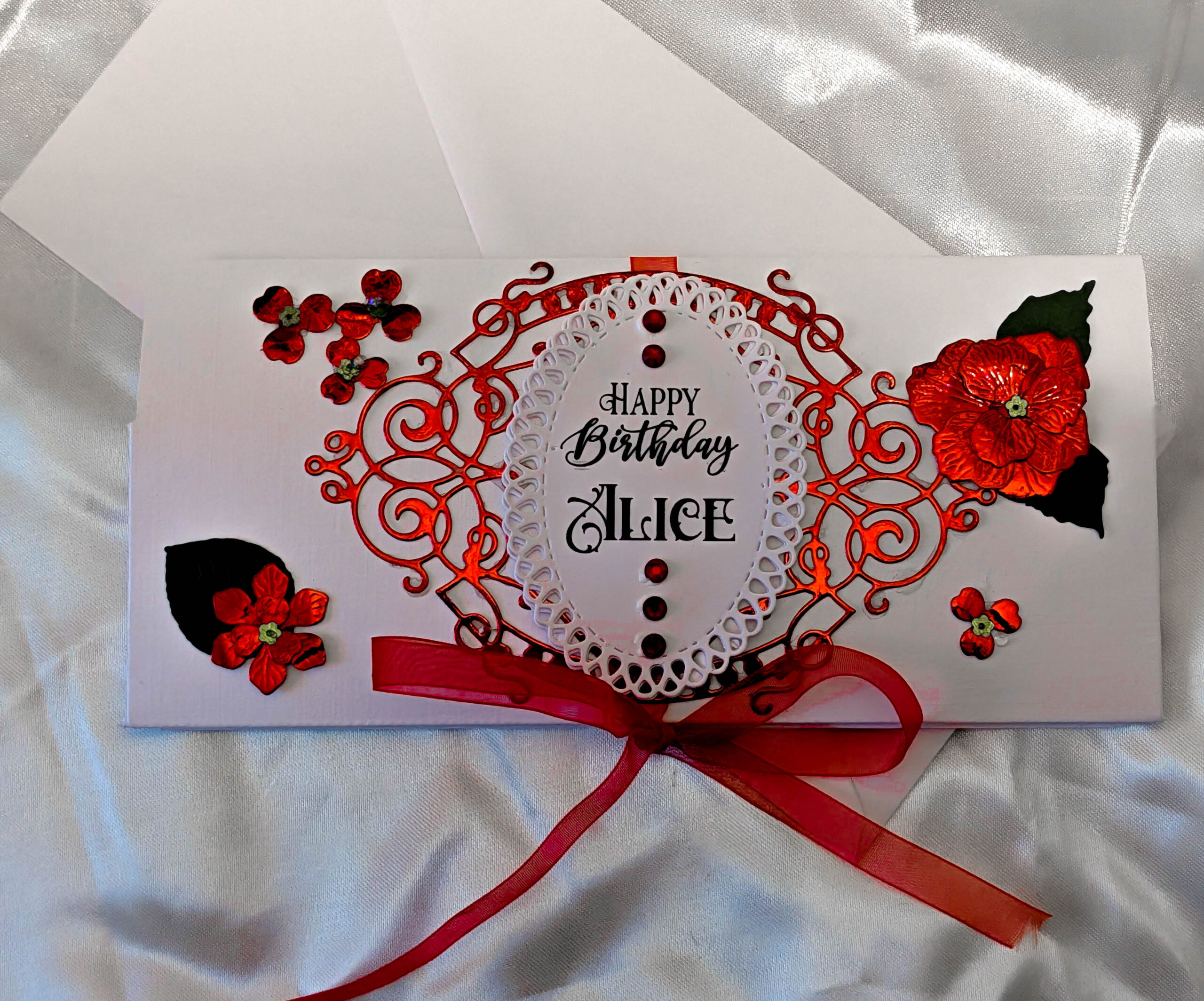 Personalised Luxury Cash Wallet with Envelope – Handmade Red Mirror & White Linen Cardstock Money Gift Card Holder for All Occasions - Image 2
