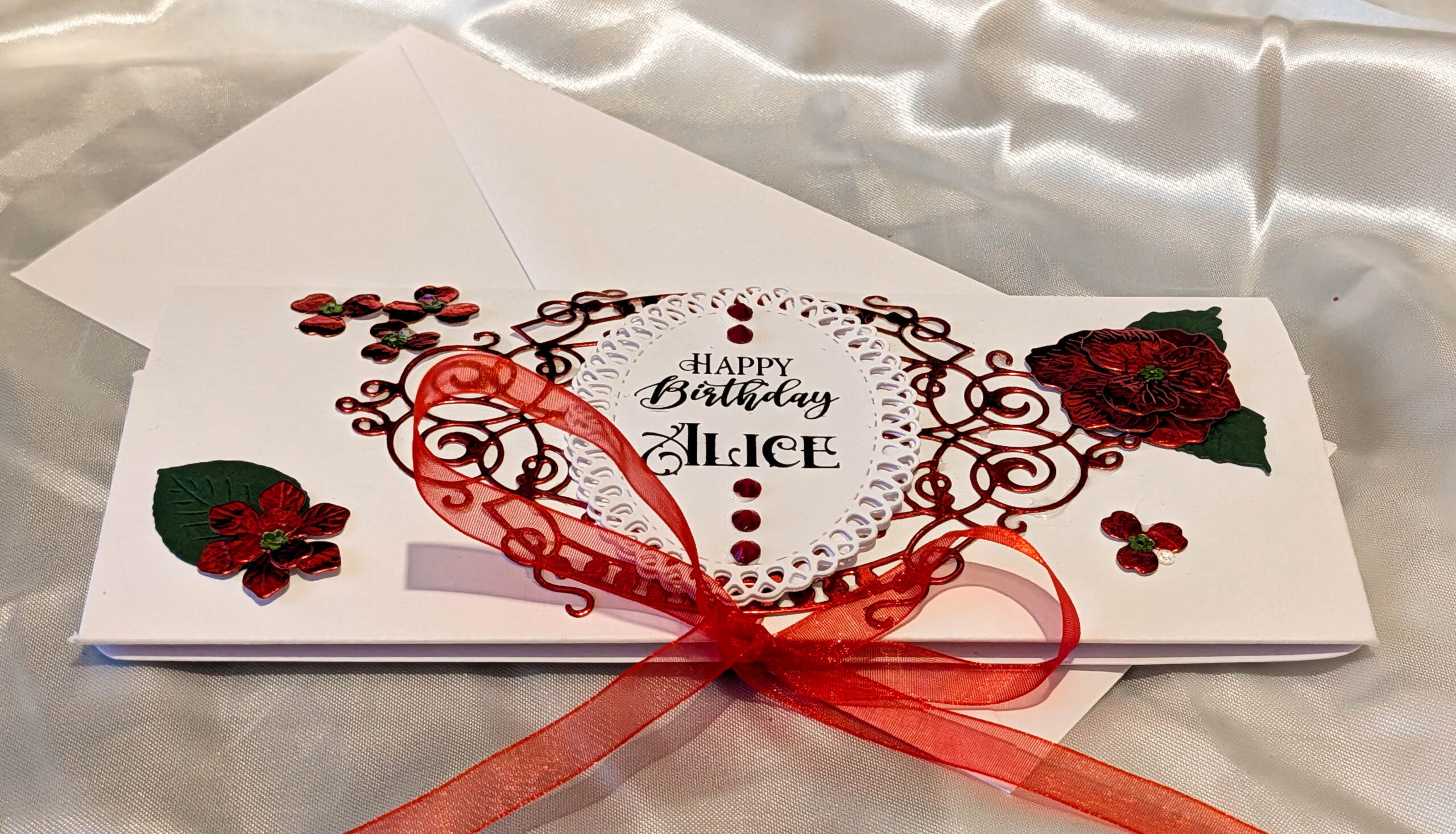 Personalised Luxury Cash Wallet with Envelope – Handmade Red Mirror & White Linen Cardstock Money Gift Card Holder for All Occasions