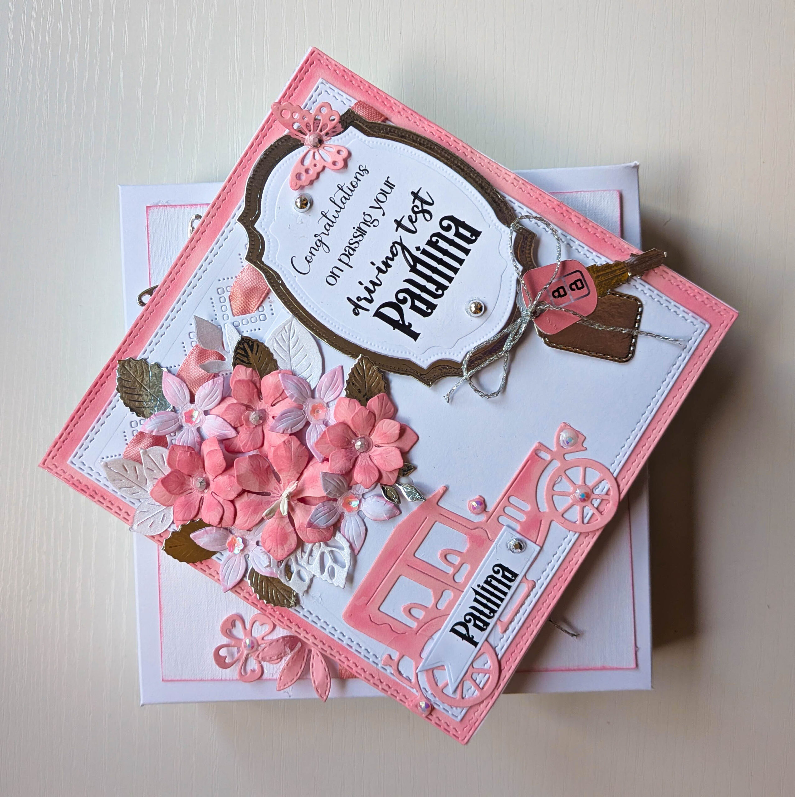 Luxury Personalised Pink Boxed Card | Handmade Driving Test & Birthday Keepsake - Image 3